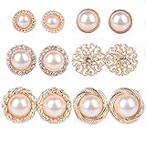 Shuning Assorted Faux Pearl Stud Earrings Set Circle Hemisphere 6 Pairs Shiny Goldtone