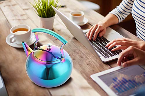 OMGard Tea Kettle with Infuser Loose Leaf Rainbow Teapot 2 Liter Tea Coffee Pot Stainless Steel Strainer Colorful Teakettle for Stovetop Induction Stove Top Boiling Water Camping 2 Quart / 68 Ounce - Thumbnail 7