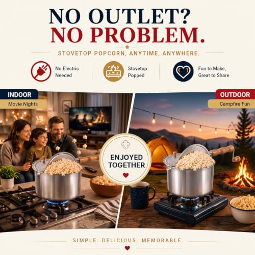 Cook N Home Stovetop Popcorn Popper 6 Quart - Hand Crank Popcorn Maker