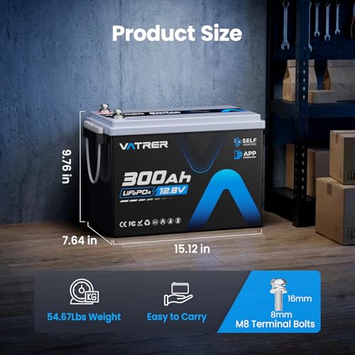 Image of 12V 300AH LiFePO4 Lithium Battery with Self-Heating&APP Monitoring, Built-in 200A BMS, Support Low Temp Charging(-4F),5000+ Cycles, Max 2560W Power, Perfect for RV /Camper, Off-Grid Applications, etc.