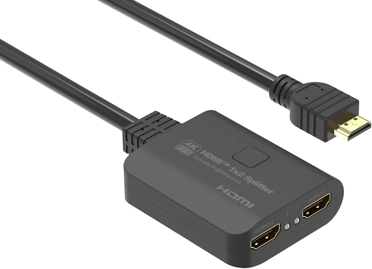 PremiumCord HDMI 2.0 Mini Splitter 1-2 Pigtail, Ultra HD 4K @ 60Hz, Full HD 1080p, HDCP 2.2, Downscaler, Plastic Housing, Colour Black