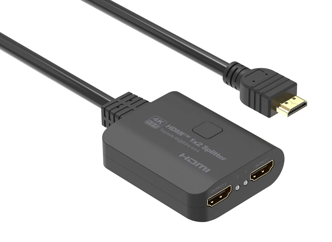 Premium Cord HDMI 2.0 Mini Splitter 1-2 Pigtail, Ultra HD 4K @ 60Hz, Full HD 1080p, HDCP 2.2, Downscaler, Plastic Housing, Colour Black