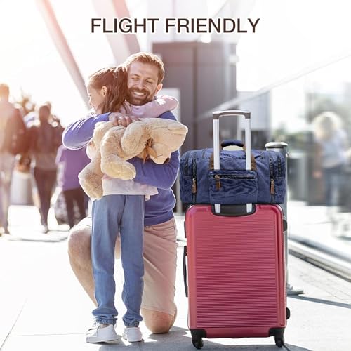 Image of Wildroad 60L Travel Duffel Bag, Expandable Canvas Genuine Leather Duffle Bag Upgraded Overnight Weekender Bag Carry on Bag
