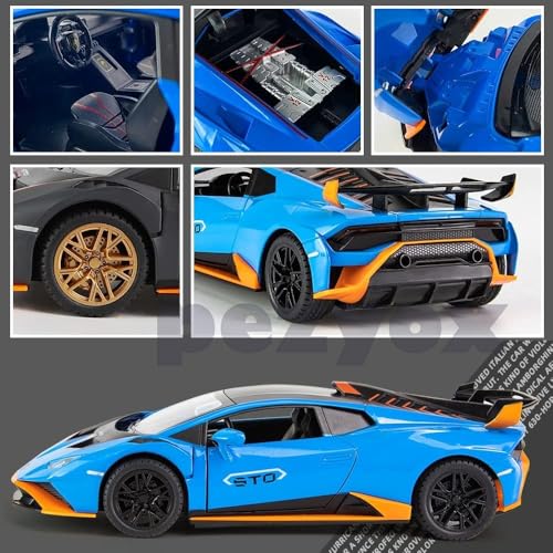 Image of Lambo Huracan STO 1:24 Big Size Diecast Scale Model Alloy Metal Pull Back Toy car for Kids with Openable Doors & Light, Music Toy Vehicle for Kids (Blue)