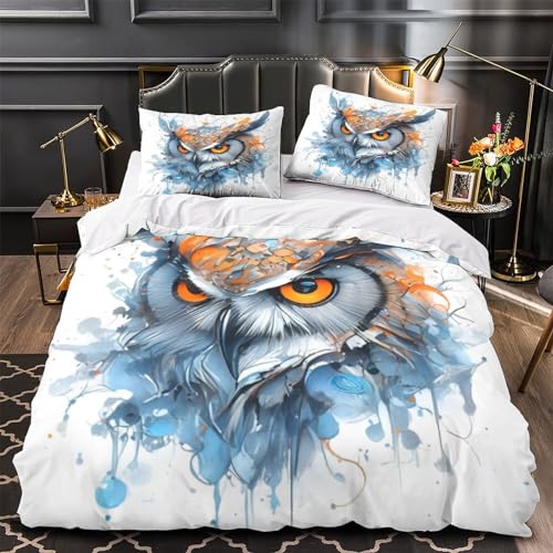 Housse de couette 3D parure de lit imprimé style animalier hiboux