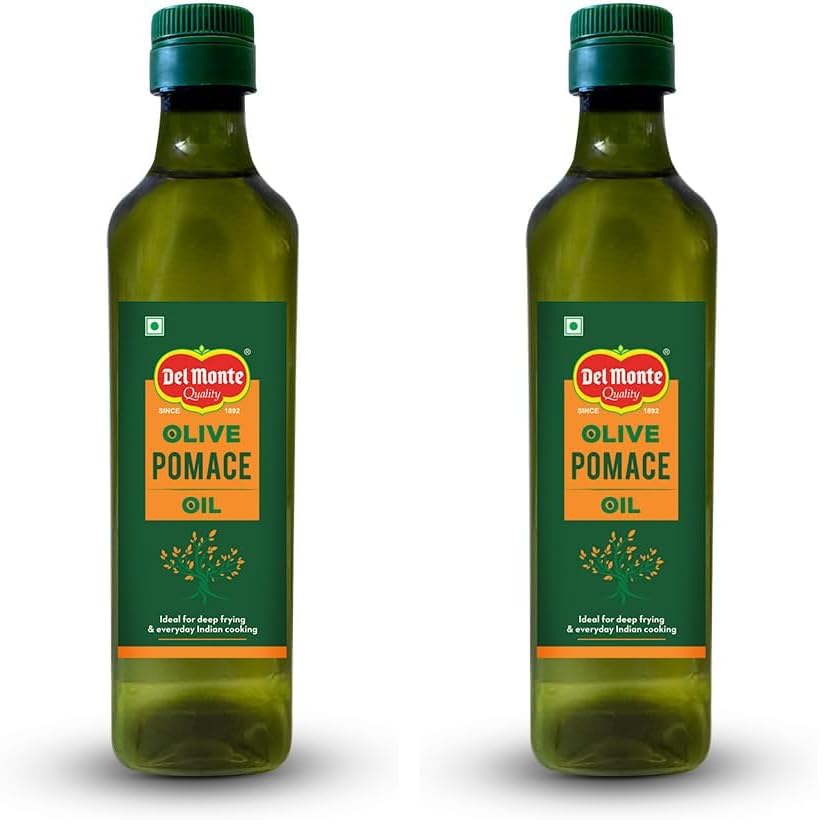 Image of Del Monte Pomace Olive Oil (Imported) | All purpose cooking oil for everyday Indian cooking | Ideal for deep frying, roasting, baking | High MUFA & Low in Saturated Fat | 500ml PET Bottle (Pack of 2)