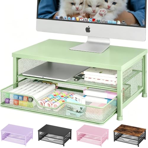 Image of OPNICE Computer Monitor Stand Riser, Desk Organizer with Drawer, Printer & Laptop Stand, Office Desk Accessories & Workspace Desktop Organizers Storage for Office Supplies(Green)