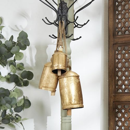 image for Deco 79 Metal Decorative Cow Bells Tibetan Inspired with Jute Hanging 