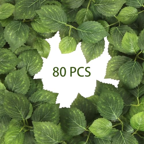 INSUNSIX アジサイの葉 人工、80ピース 緑の葉 フェイクアジサイの葉 クラフト DIY ウェディングブーケ センターピース パーティーデコレーション