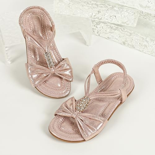 Image of Toddler Girls Sandals Elastic Strap Comfort Soft Princess Flats Summer Cute Bowknot Summer Shoes