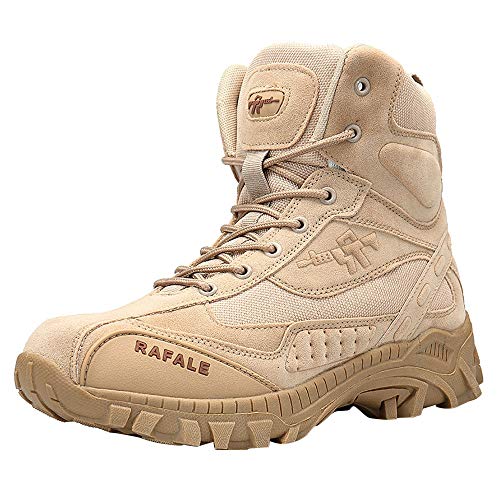 Logobeing Zapatilla Hombre Aire Libre y Deporte Botas de Senderismo Botines Tácticas Zapatos de Deportivos Botas de Cuero para Caminar Cordones Trainer 39-46 (46, Khaki #2)