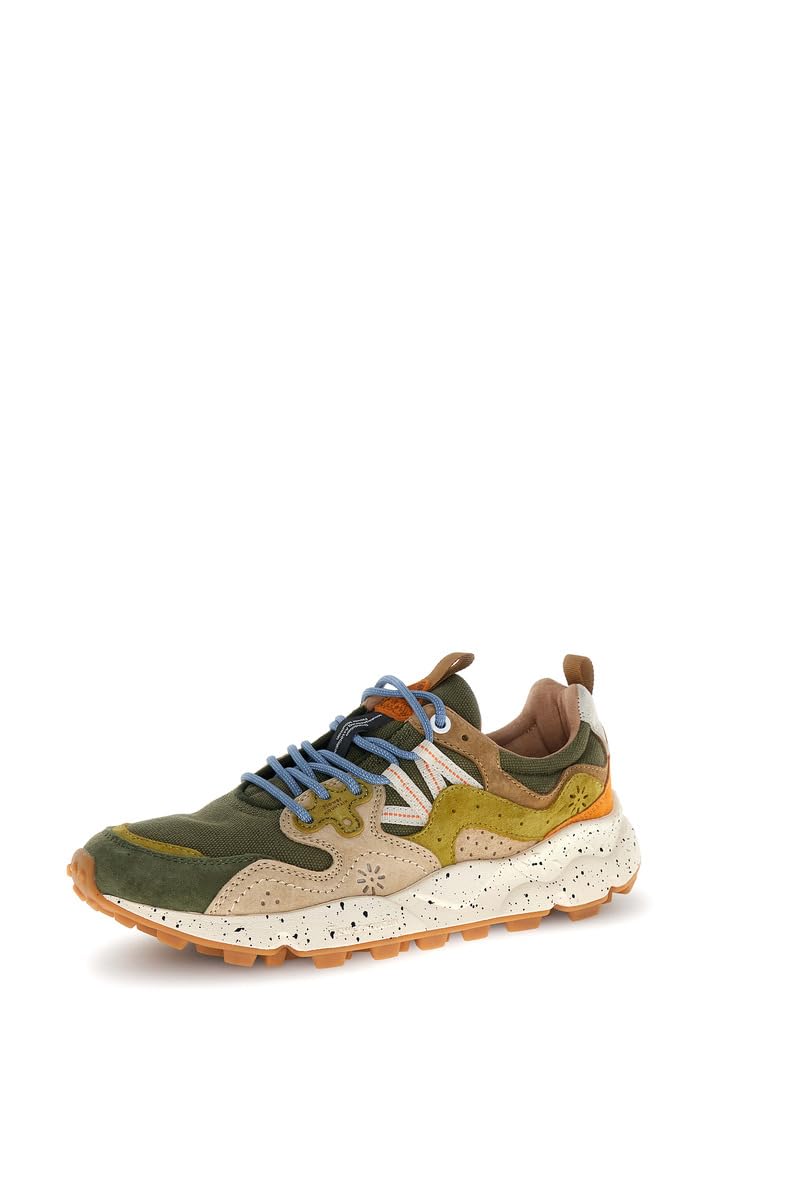 FLOWER MOUNTAIN Sneakers da Uomo Yamano 3 Beige e Verde Militare in Suede e Tessuto - YAMANO 3 Man Military-Taupe 41