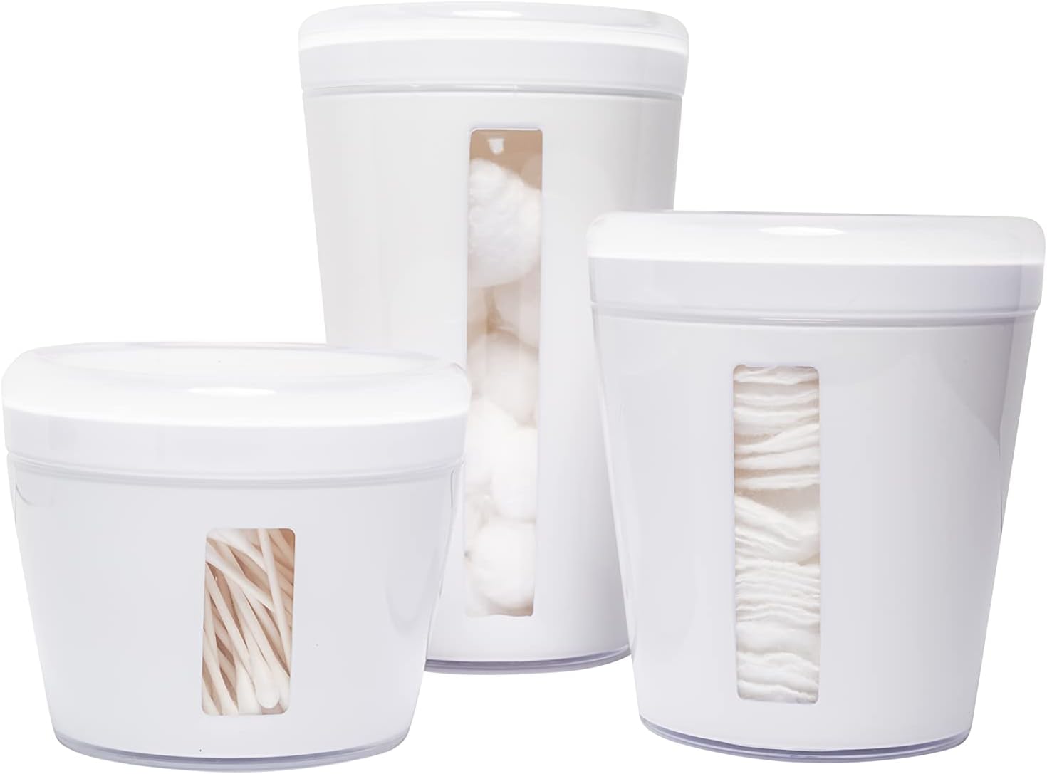 Omada Acrylic White Window Canisters: Storage Canister Set for Food Toiletries Office Supplies - Dishwasher Safe Flour Sugar Storage Containers - Airtight Lid - 3 Piece Set (17 Oz; 25 Oz; 40.5 Oz)