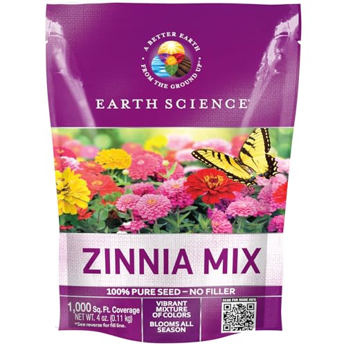 Earth Science Zinnia Seeds - 4oz Over 12 000 Seeds Non-GMO No Harmful Chemicals or Pesticides 1 000 Sq. Ft. of Vibrant Wildflower Blooms Drought Tolerant and Easy to Grow