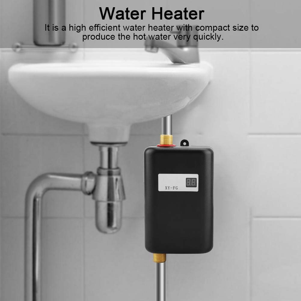 Krisy Hot Water Heater,110V 3000W Mini Electric Tankless Instant Hot Water Heater Bathroom Kitchen Washing (US Plug)(Black)