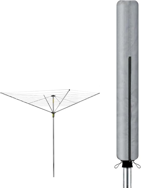 WINSOME Rotary Washing Line Cover Waterproof Polyester Fabric with Zip - Heavy Duty Rotary Clothes Line Cover - Weather Resistant Rotary Line Cover - Garden Rotary Dryer and Airer Cover | Silver