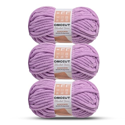 Image of 3 Pack of Purple Chunky Chenille Yarn for Crocheting, Soft Baby Blanket Yarn, Chunky Knit Blanket Crochet Yarn, #7 Super Bulky, 10.6oz /164 yds Fluffy Velvet Amigurumi Yarn