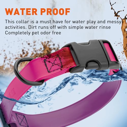 Image of Dogline Biothane Waterproof Dog Collar with Quick Release Buckle Strong Coated Nylon Webbing with Odor- Proof for Easy Care Easy to Clean Fits Small Medium Large Dogs, Magenta Pink 1 inch W 15-23 inch L