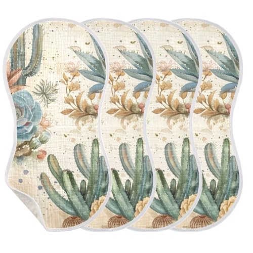 Cacti Pattern Muslin Burp Cloths 22x11 Inch - 4-Layer Organic Cotton & TPU Waterproof Lining, Absorbent Baby Bibs for Boys/Girls with Hanging Loop3