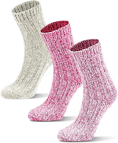 Circle Five 3 Paar Wintersocken mit Schafwolle für Kinder - warme Wollsocken für Jungen und Mädchen Farbe Weiß/Rosa/Pink Größe 27-30