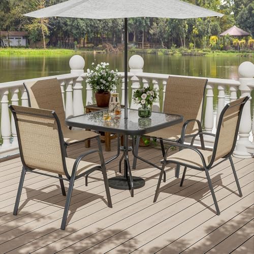 Image of UDPATIO Patio Chairs Set of 4, Stackable Outdoor Dining Chairs with High Back, Breathable Outdoor Chair All Weather Textilene Fabric, for Garden, Backyard (Brown)