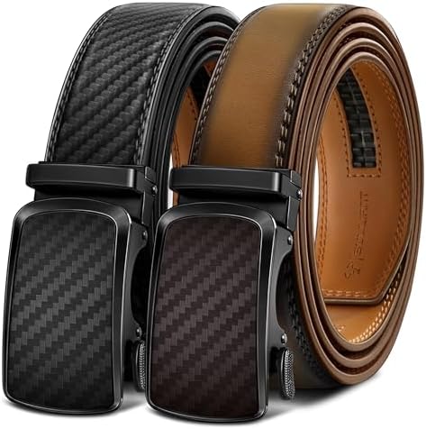BULLIANT Men's Ratchet Belt 2 Pack-Click Leather Belt Adjustable for Men Gift 1 3/8-Cut for Perfect Fit