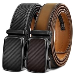 BULLIANT Men’s Ratchet Belt 2 Pack-Click Leather Belt Adjustable for Men Gift 1 3/8-Cut for Perfect Fit