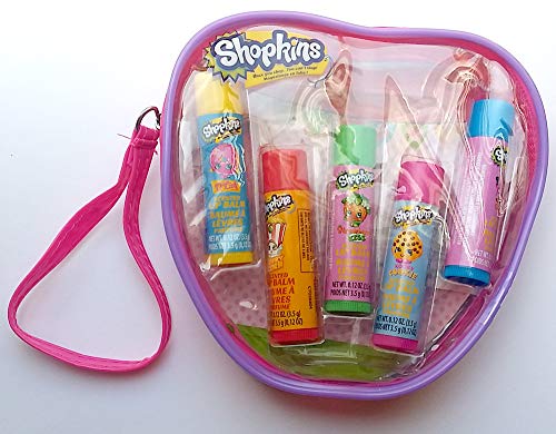 Shopkins Lip Balm 5 Scented Tubes Gift Set in a Reusable Wristlet Bag