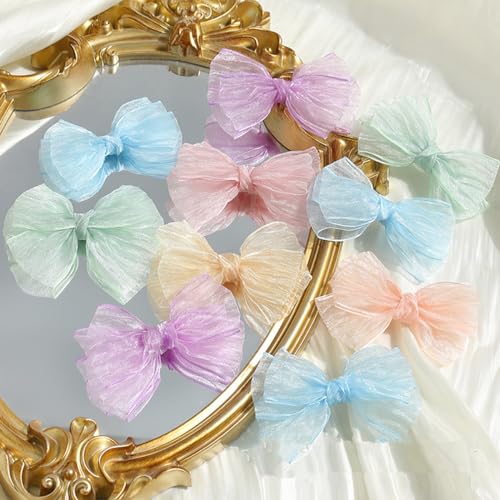 cuhair 10 x Langhaar-Hundehaar-Accessoires, Bonbonfarben, Gaze-Schleifen-Design mit Metall-Haarspange für zottelige Hunde, Malteser, Teddy, Pudel, Yorkie, Hundehaar-Accessoires, Pflegeprodukte