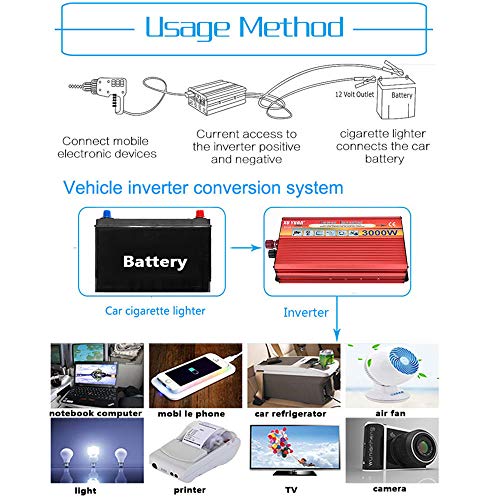 Inversor de 3000W para acampada convertidor de potencia 12V con enchufe universal 5
