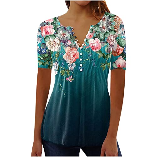 SMIDOW Plus Size Tunic Tops for Women Trendy 2024 Boho Floral Shirts Short Sleeve Notch v Neck t-Shirt Graphic Tees Blouse