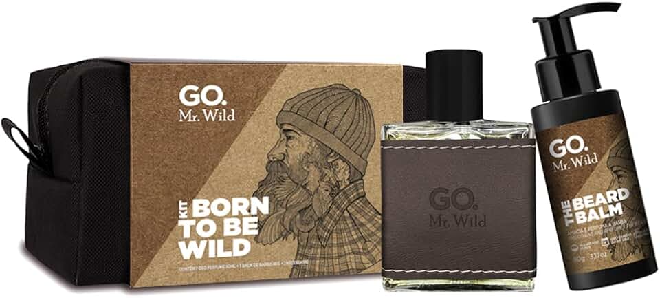 Kit Necessaire Go Man linha GO Mr Wild - Perfume EDP Amadeirado + Balm de Barba + Necessaire de couro sintético exclusiva e feita a mão, excelente presente para homens discretos porém notáveis
