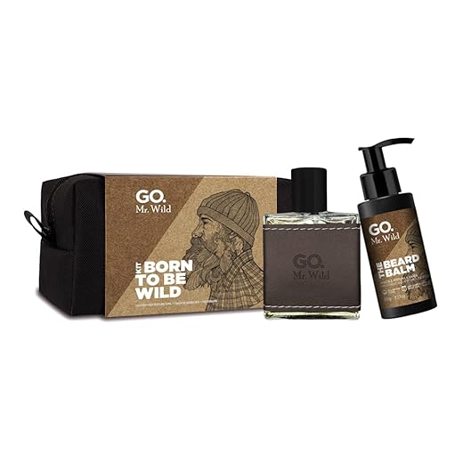 Kit Necessaire Go Man linha GO Mr Wild - Perfume EDP Amadeirado + Balm de Barba + Necessaire de couro sintético exclusiva e feita a mão, excelente presente para homens discretos porém notáveis