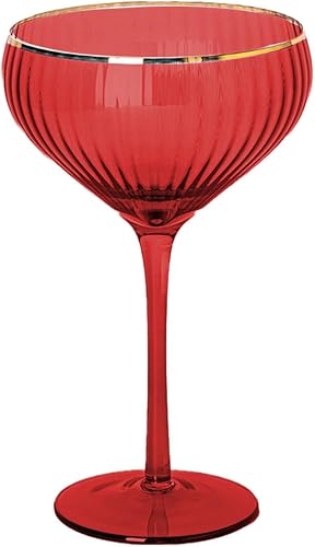 Mary Square 58156 Copa de copa de vino champán con borde dorado de 5 onzas, con tallo de vidrio acanalado, duradero, para bebidas y cócteles,