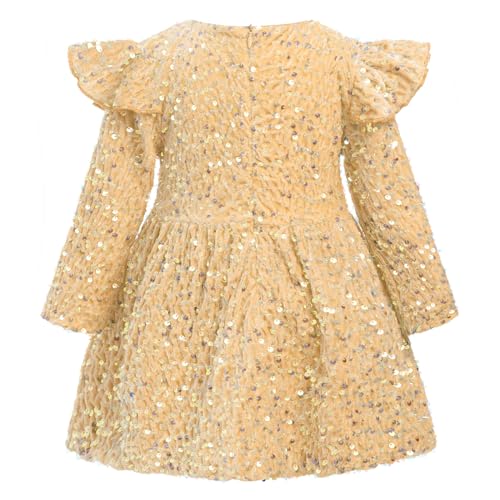 ODIZLI Kids Girls Fall Winter Long Sleeve Sequin Velvet Ruffle Tutu Dress Wedding Flower Girl Party Dress3