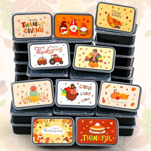 50 Pack Thanksgiving Meal Prep Containers with Lids 25 oz Reusable Food Prep Containers Plastic Food Storage Thanksgiving Day Cookie Boxes, Bpa-free, Stackable, Microwave/dishwasher/freezer Safe