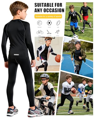 ANGEL CITIZ Kinder Jungen Kompressionshose Sportunterwäsche Fußball Trainingsanzüge Leggings Thermal Underwear Set