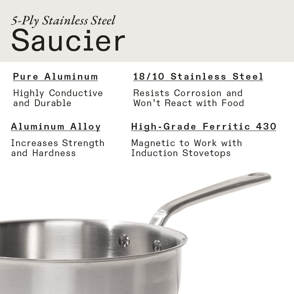 Cookware 3 Quart Stainless Steel Saucier Pan 5 Ply