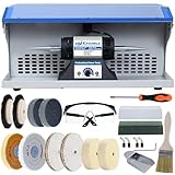 CTISMICE 500W Jewelry Polisher With 10 Buffing Wheels, Variable Speed Bench Polishing Machine with Exhaust Fan Blower, Dust Collector, Work Light, Eye Shield and Motor Housing for Jewelry, Metal, Wood