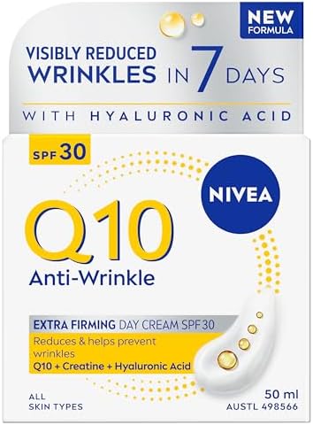 NIVEA Q10 Anti-Wrinkle Extra Firming Day Cream with Hyaluronic Acid SPF 30 50ml | Face Moisturiser | Anti-Wrinkle Face Cream & Hydrating Lotion with Creatine & Hyaluronic Acid
