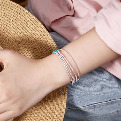 Image of KELITCH Shell Beaded Bracelets Multi Strands Bracelets Adjustable Bohemian Style Charm Bangles (Blue White 1F)