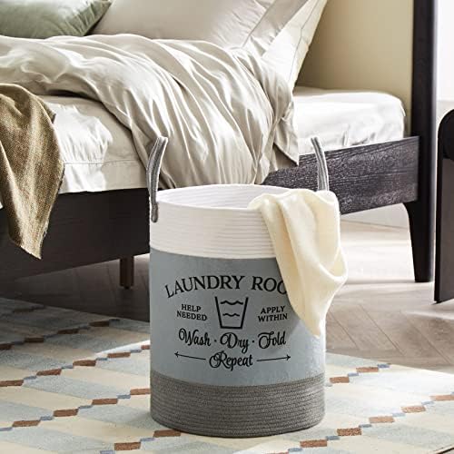 YOUDENOVA Tall Laundry Hamper, Woven Rope Storage Basket for Blanket, Large Dirty Clothes Hamper for Bathroom, Bedroom (Grey, 58L)
