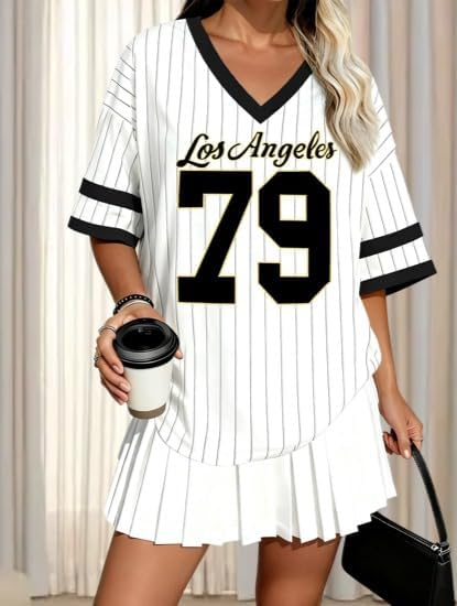 Jersey Shirts for Women Y2K Striped Number Graphic V Neck T Shirt Oversized Football Jerseys Casual Streetwear Tops - Image 2