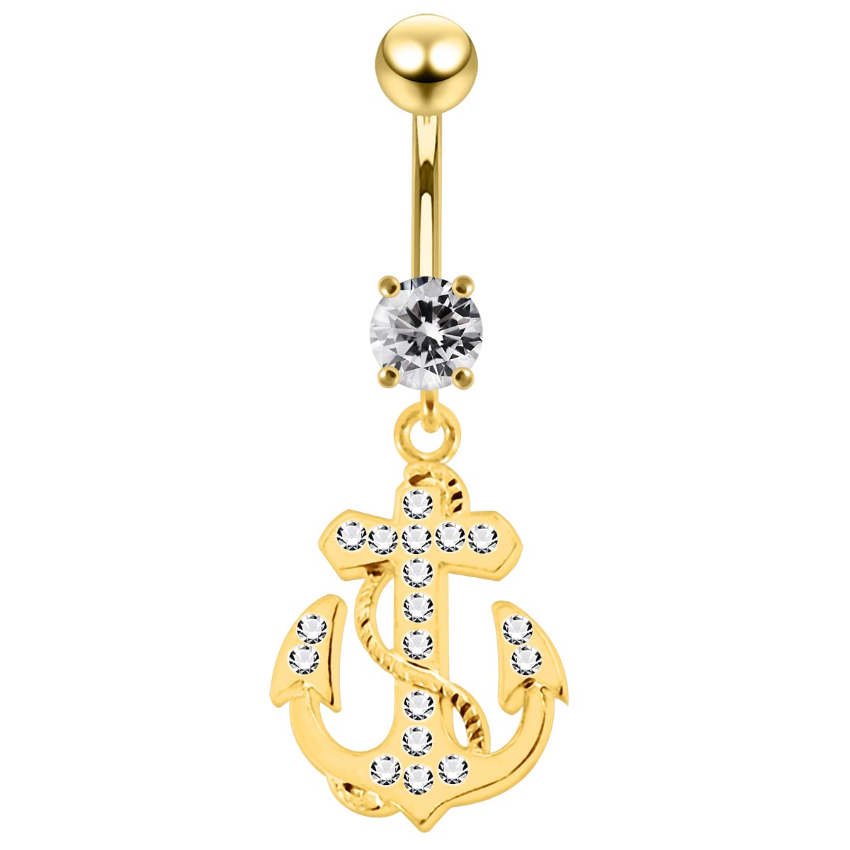 Monster Piercing Piercing para el Ombligo Chapado en Oro de 18 Quilates con Piedra Preciosa Transparente