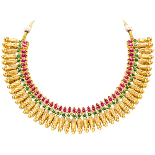 Image of Aheli Elegant Indian Faux Kundan Studded Choker Necklace with Maang Tikka Set Ethnic Wedding Wear Bharatanatyam jewellery set Gift for Women
