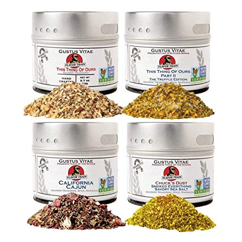 Chuck\'s Flavor Train Collection | 4 Gourmet Seasonings, Spice Blends & Rubs | All Natural | Non GMO | Sustainably Sourced | Small Batch & Handcrafted | Gustus Vitae | #101