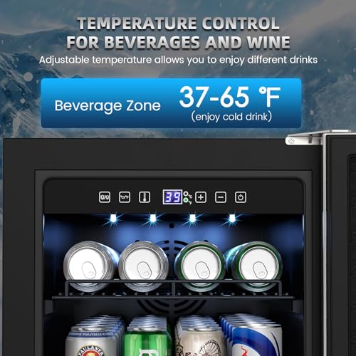 15 Inch Outdoor Beverage Fridge, Weather Proof Stainless Steel Beverage Cooler Under Counter Beer Fridge, Indoor/Outdoor Beverage Refrigerator for 80 Cans, Built-in/Freestanding