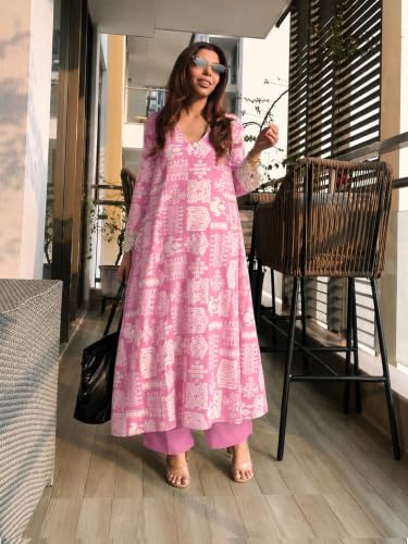 Image of ANNI Designer Kurta Sets for Women Viscose Printed | Kurta with Dupatta Set | A Line Kurti Set for Women | Square V Neck 3 /4 Sleeve Ethnic Outfit | Designer Indian Kurti Stylish Clothing