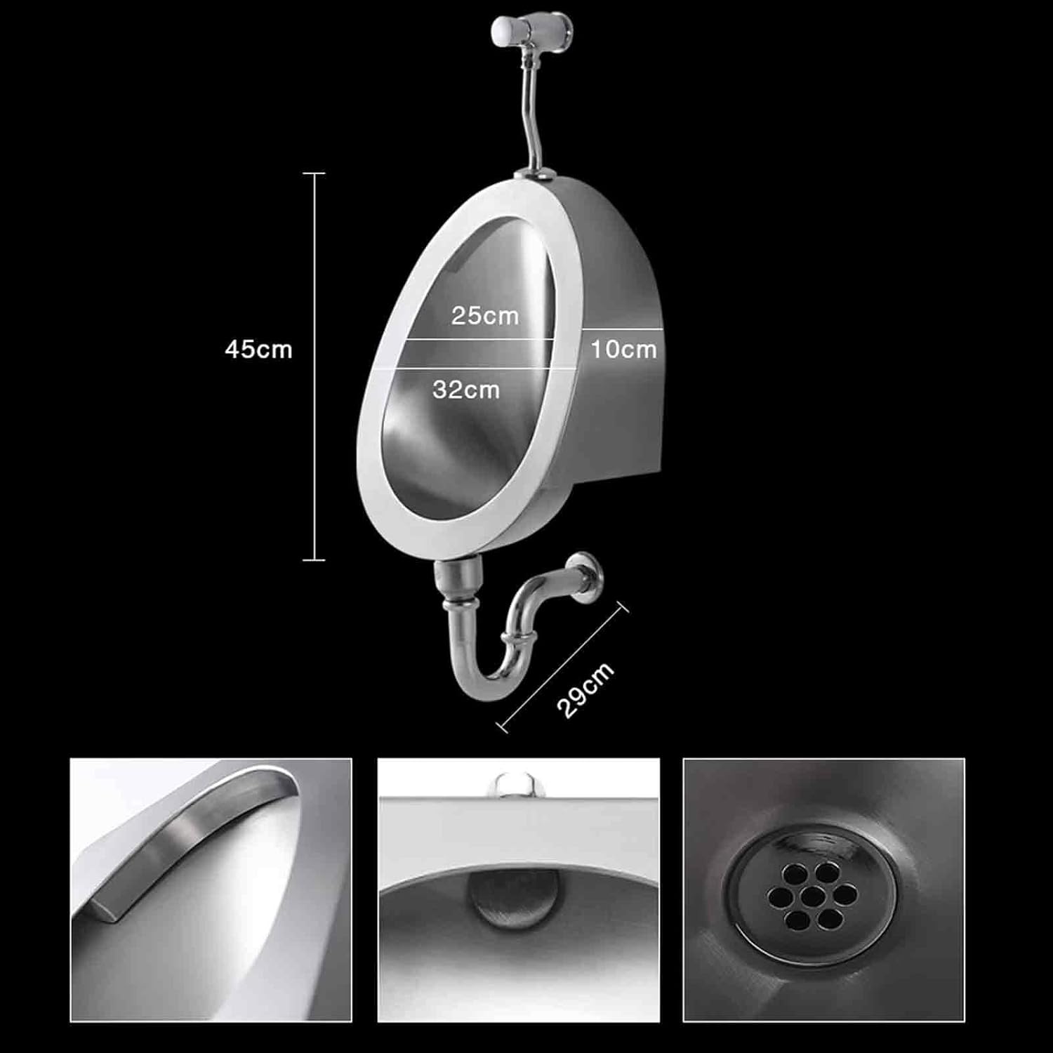 Commercial Toilet, Washout Urinal for Men, 304 Stainless Steel Urinal, Wall Mounted Men's Bathroom Urinal, Commercial Toilet, Backyard Urinal