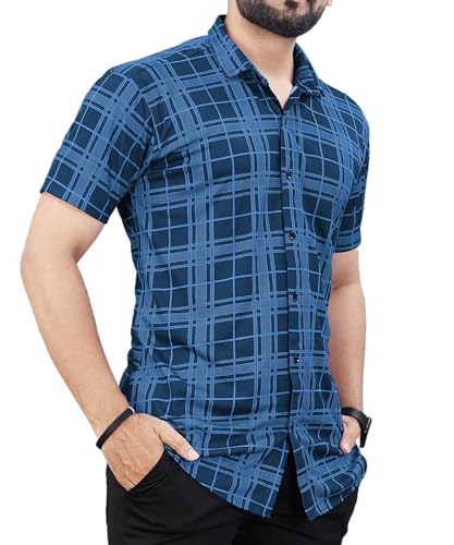 Image of LookMark Men's Trendy Lycra Blend Spread Collar Half Sleeve Printed Shirts - Elevate Your Style with Comfort and Versatility (Pack of 2)